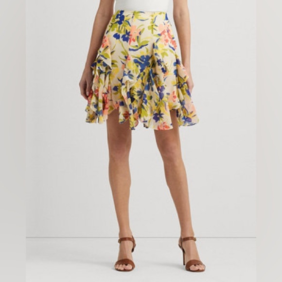 Lauren Ralph Lauren Ruffled Floral Miniskirt Multicolor - Picture 1 of 7